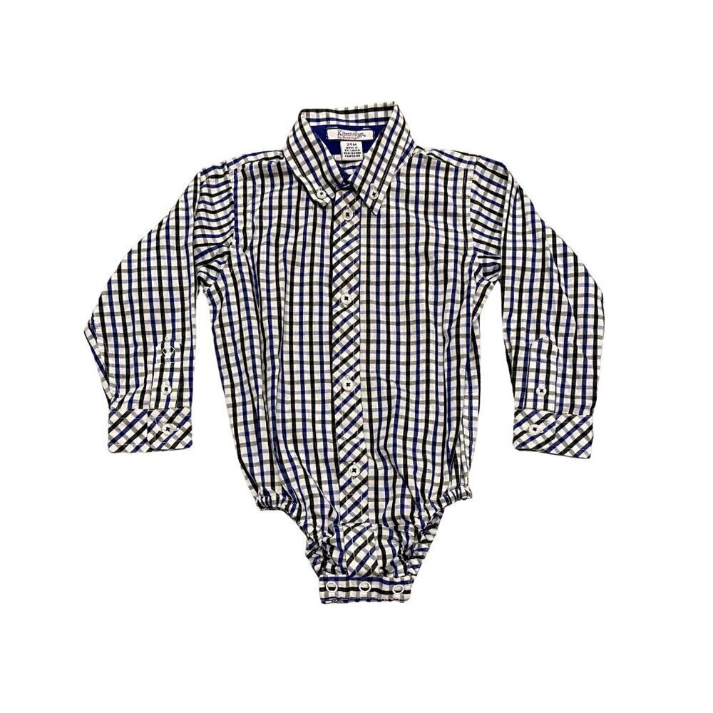 Kitestrings Baby Boy Blue Plaid Button Down Bodysuit - Size 24 month - Like New!